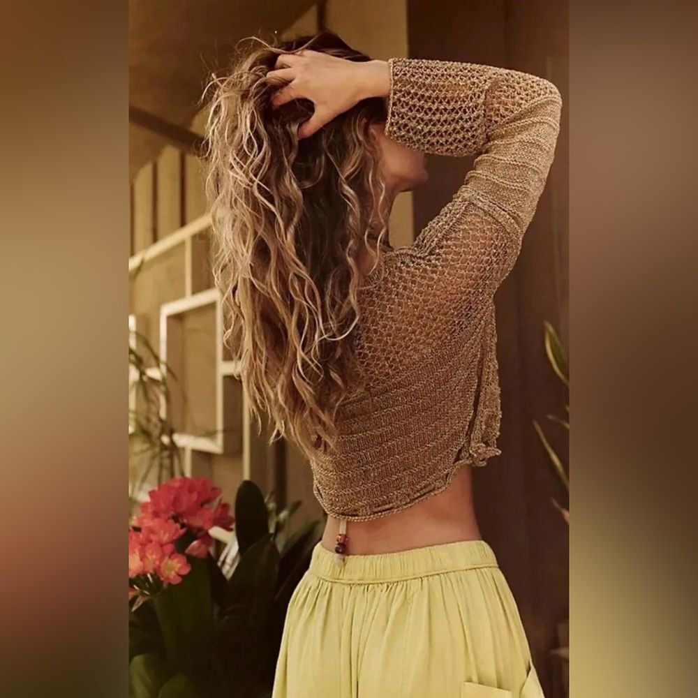 Free People Solaris Pullover sweater in brown crochet XL. NWT - Picture 8 of 8